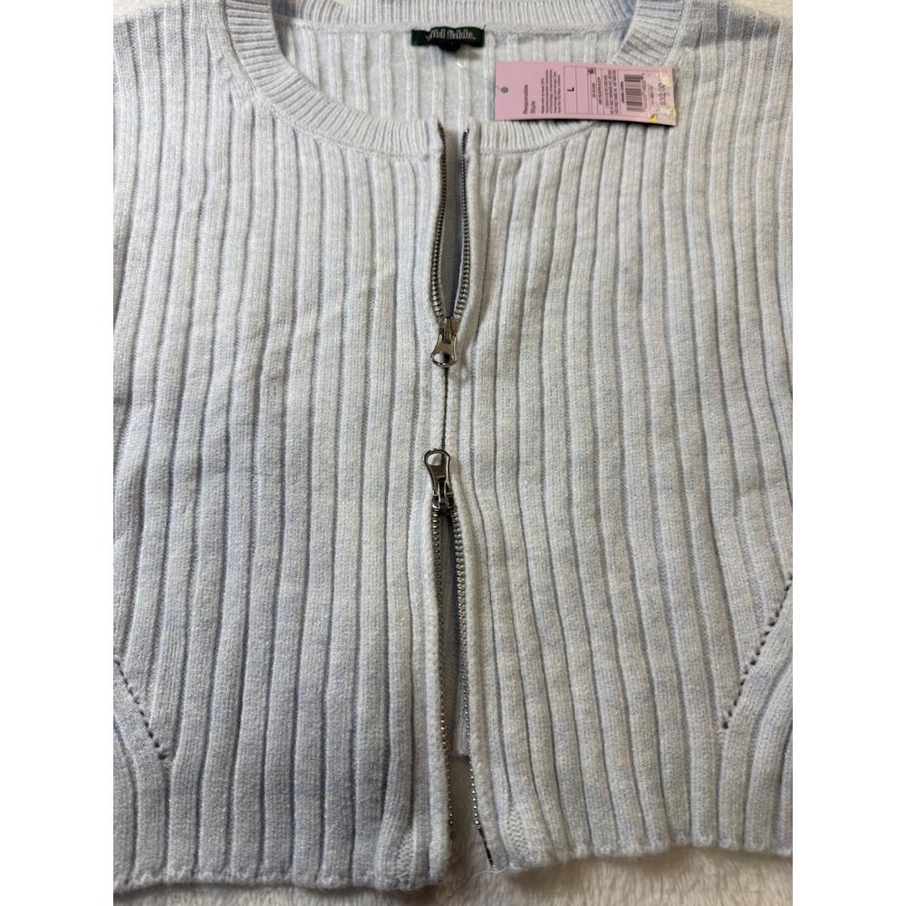 Wild Fable Women's Ribbed Cropped Zip Up Sweater Long Sleeve Light Blue Size L - Picture 8 of 12